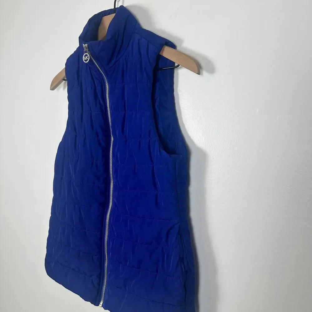 Michael Kors Womens Quilted Full-Zip Dark Azurite Blue Sleeveless Puffer Vest XS
